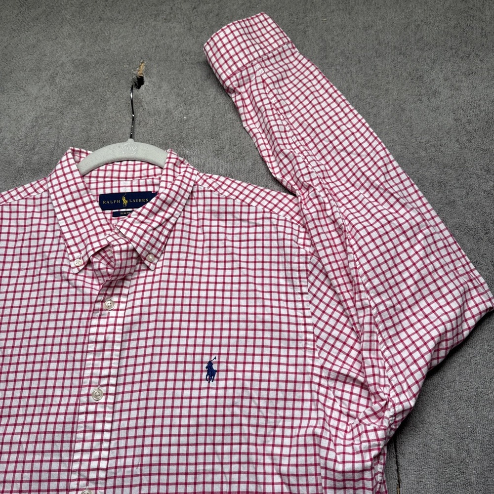 Ralph Lauren Red White Gingham‎ Check Shirt XL Slim Fit Preppy Ivy League